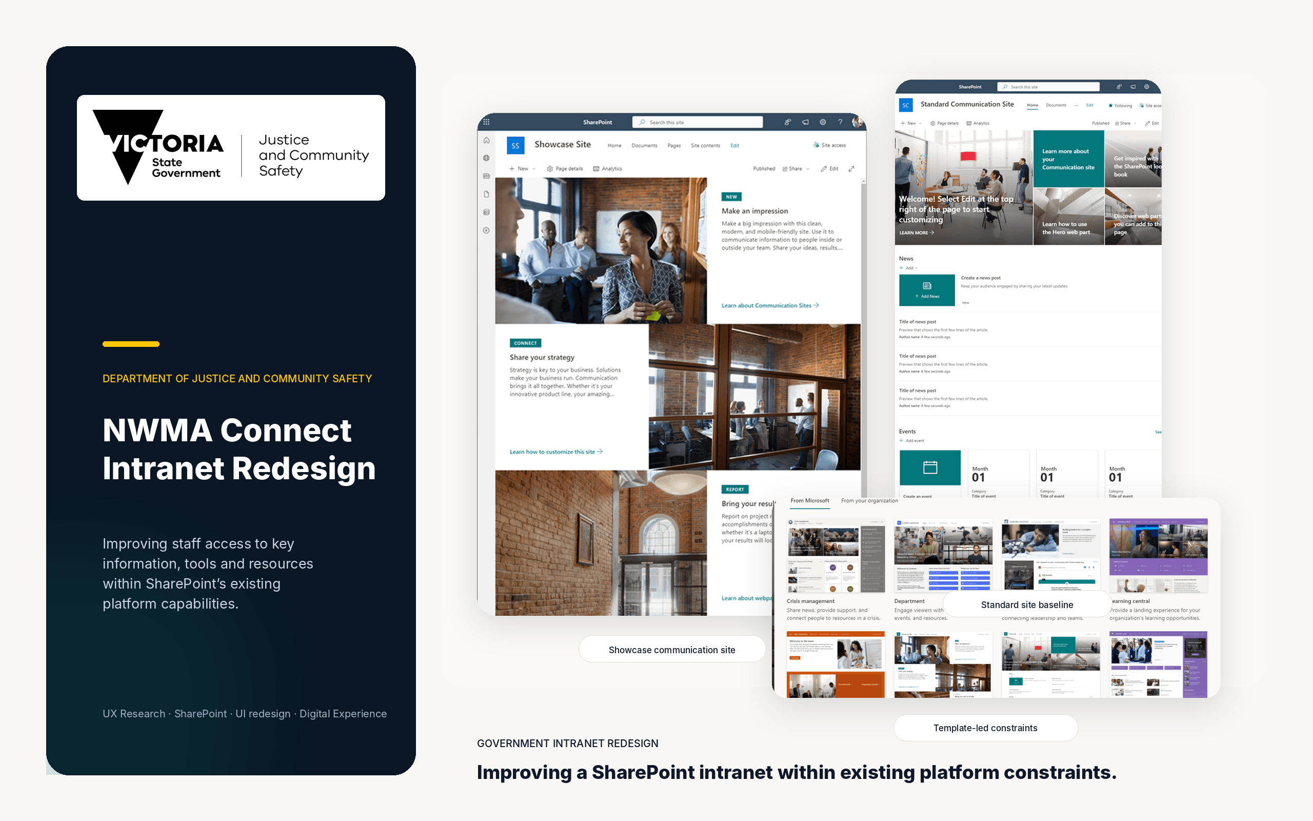 Anonymised view of the redesigned NWMA Connect intranet homepage layout