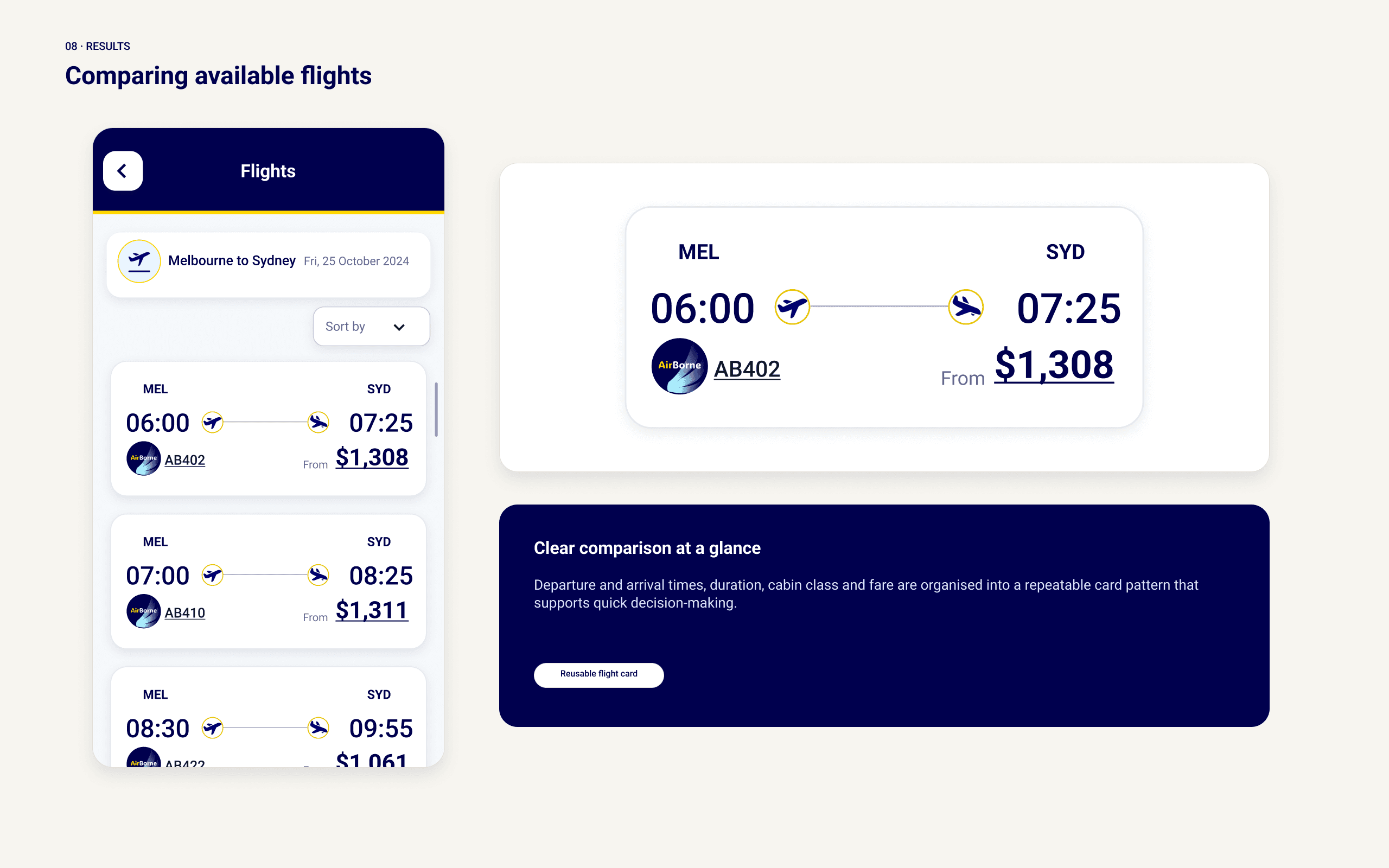AirBorne available flights list with flight cards
