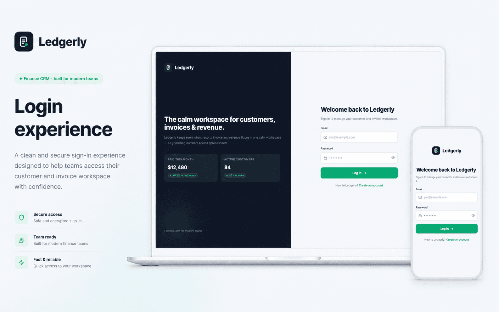 Ledgerly secure login screen